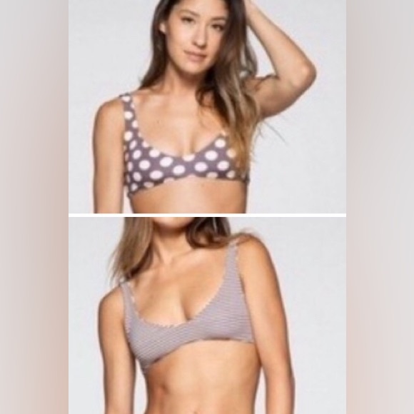 NWT [KikiRio] Reversible Polka Dot/Stiped Bikini Swimsuit Top Women's Sz XS - Picture 10 of 12